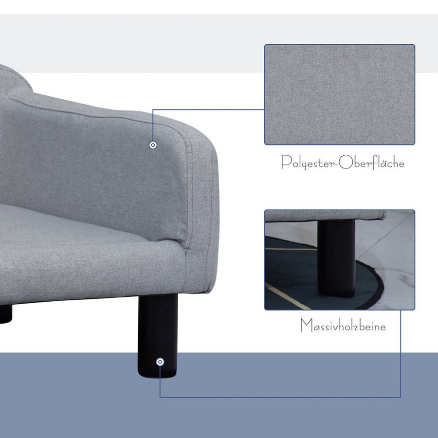 PawHut Hundesofa hellgrau mit Holzbeinen und abnehmbarem Bezug aus Polyester - Bild 4