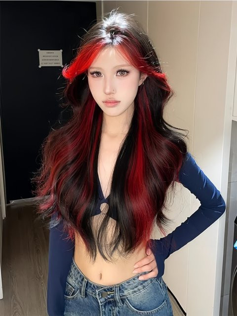 Ashley Perücke, rot mit Highlights, gewellt, 28 Zoll, Damen - Bild 1