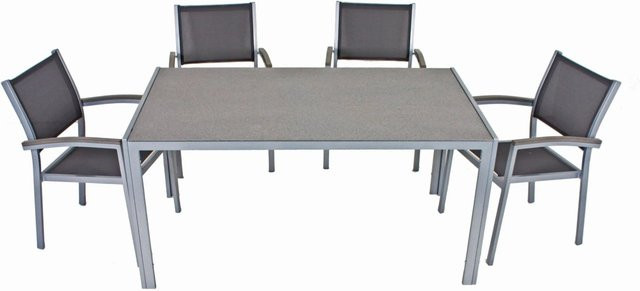 DELUKE Garten-Sitzgruppe JULIA 5-teiliges Gartenmöbel-Set aus Kunststoff und Aluminium in Grau mit Esstisch und Stapelstühlen - Bild 1