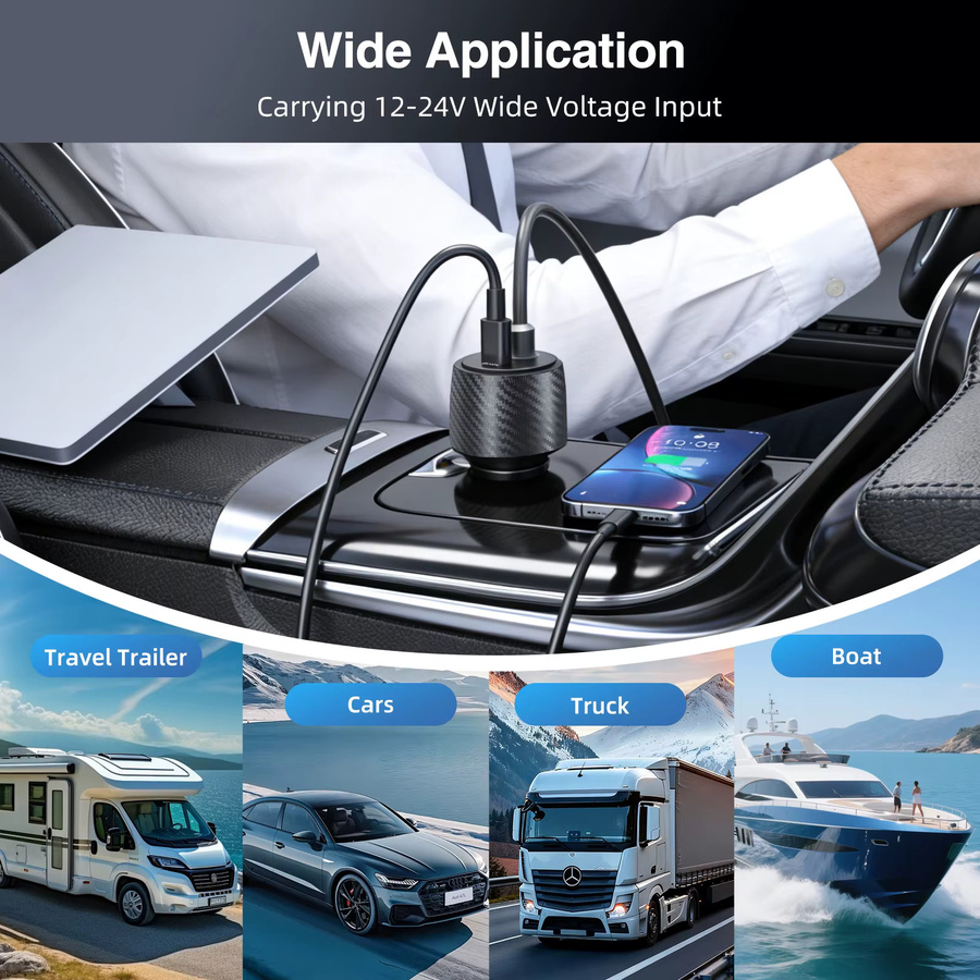 FONKEN 2-in-1 Starlink Mini Auto-Adapter Schnellladegerät Schwarz, 12V zu 24V DC Aufwärtswandler mit 60W DC und 27W PD über Zigarettenanzünder - Bild 2