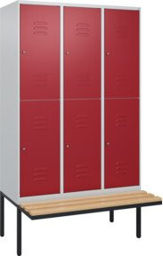 C+P Doppelstock-Spind Classic PLUS Sitzbank mit 3 Abteilen und Zylinderschloss, Buche-Hartholz, B/T/H: 212 x 120 x 81,5 cm - Bild 1