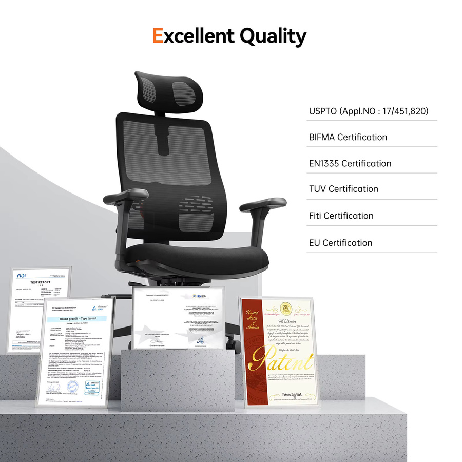 NEWTRAL Ergonomischer Bürostuhl in Schwarz mit verstellbarer Kopfstütze, Sitztiefe und adaptiver Lendenwirbelstütze - Bild 3