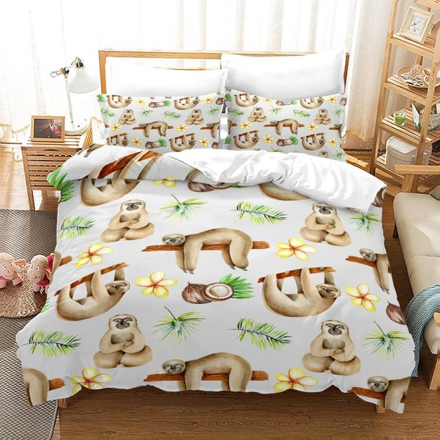 Bettwäsche-Set mit Faultier-Motiv von Your Warm Home, 2-teilig aus Polyester, Mehrfarbig, B/H: 140 x 210 cm, inklusive Kissenbezug 50 x 70 cm - Bild 1