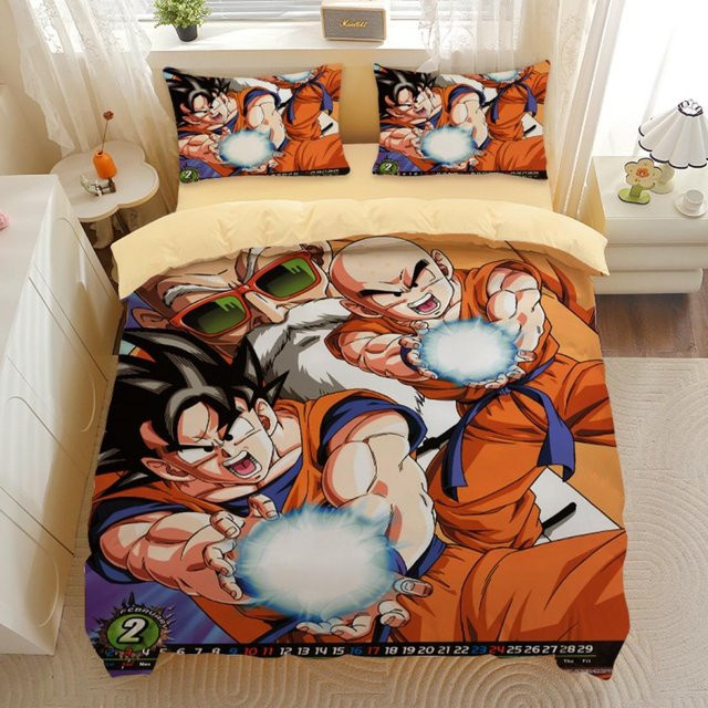 Dragon Ball Bettwäsche-Set mit Goku Super Saiyan Motiv von Binchi Fitness, 3-teilig, Mehrfarbig, B/H: 155 x 220 cm - Bild 1