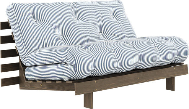 Karup Roots 140 Schlafsofa in Blau gestreift mit verstellbarer Kopfstütze und Holzgestell - Bild 1
