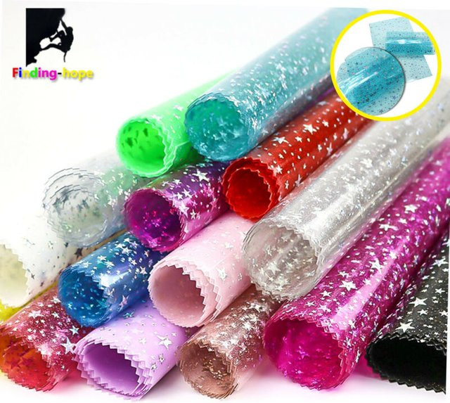 Findohope PVC Vinyl Sterne Stoffbahnen in Transparent, Weiß und Multicolour, schillerndes Hologramm-Material für DIY-Handwerk und Dekoration - Bild 1