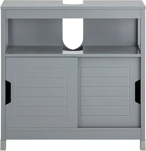 SoBuy Waschbeckenunterschrank Badschrank Grau mit Schiebetüren und offenen Regalfächern B/T/H: 60 x 30 x 60 cm - Bild 1