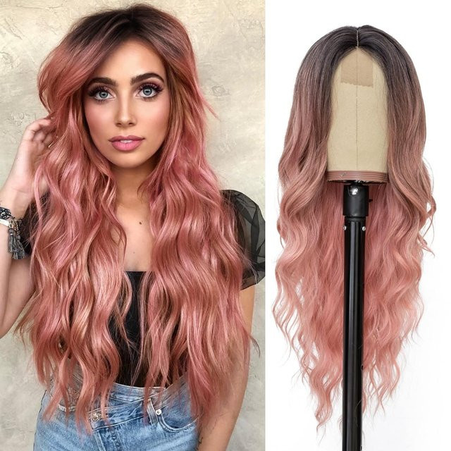G&T Wig Kunsthaar-Perücke, 28 Zoll, Ombre-Blond, Rosa, lockig, Damen - Bild 1