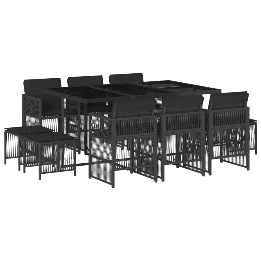 vidaXL 11-teilige Garten-Essgruppe aus Poly Rattan mit Kissen und Hartglas in Schwarz - Bild 2