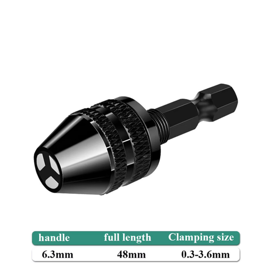 DAZZLEEX Schnellspannbohrer Adapter mit 6,35 mm Sechskantschaft in Schwarz - Bild 2