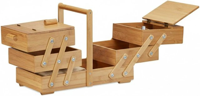 Relaxdays Nähkästchen aus Bambus XXL in Braun mit 11 Fächern, B/T/H: 44 x 30 x 22 cm - Bild 1
