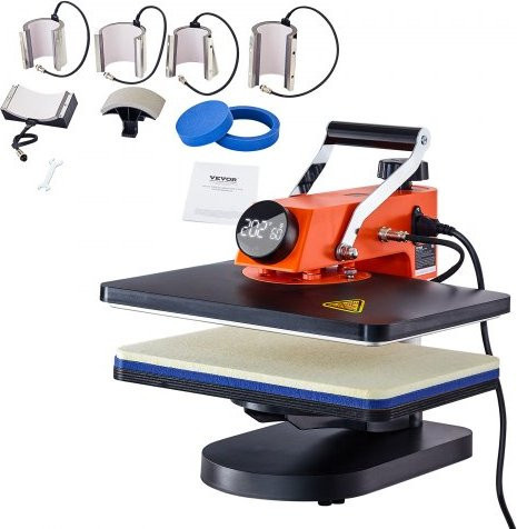 VEVOR 8-in-1 Multifunktions-Hitzepresse zum Wegschwenken mit 360 Grad Drehung für Sublimation und Wärmeübertragung, Farbe: Orange - Bild 1