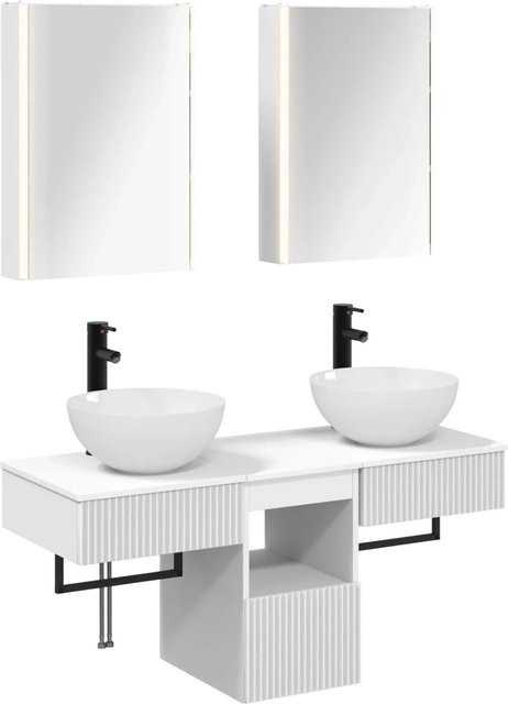 vidaXL Badezimmerschrank-Set 5-teilig in Weiß, modern mit LED-Beleuchtung und Spiegelschrank, B/T/H: 43 x 11,5 x 60,5 cm - Bild 1