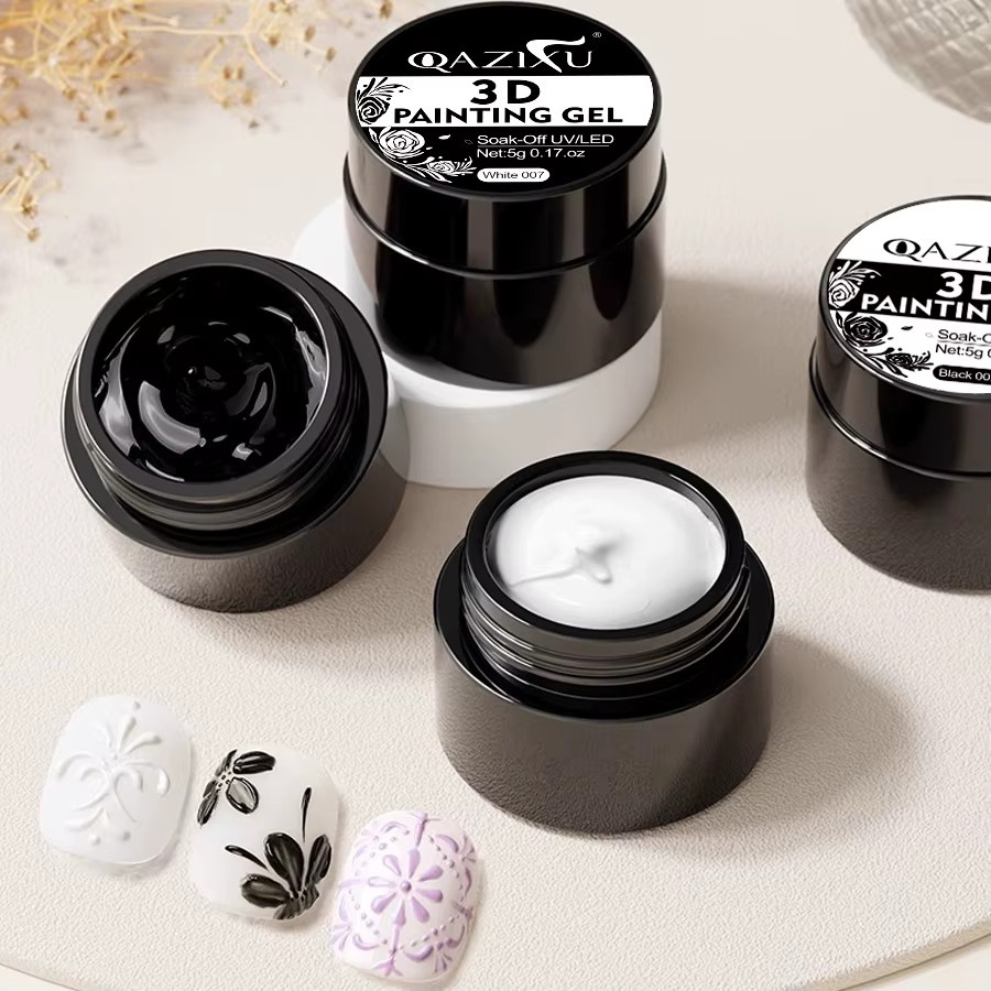 QAZIXU 3D Malerei Gel Nagellack, Schwarz Weiß, Semi Permanent - Bild 2