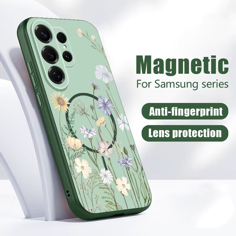 Magnetische Handyhülle mit Blumenmuster für Samsung Galaxy S25 S24 S23 S26 Ultra Edge A55 A36 A16 in Orange - Bild 3