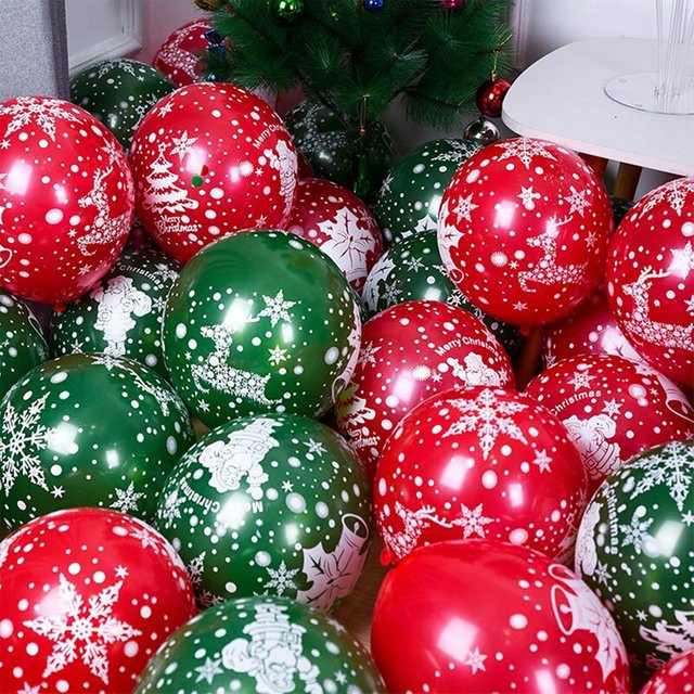 10 Stück LQVYI Latex Ballons mit Weihnachtsmotiv und Schneeflocken in Rot, Durchmesser: 30,48 cm, für Weihnachts- und Neujahrsdekorationen - Bild 1
