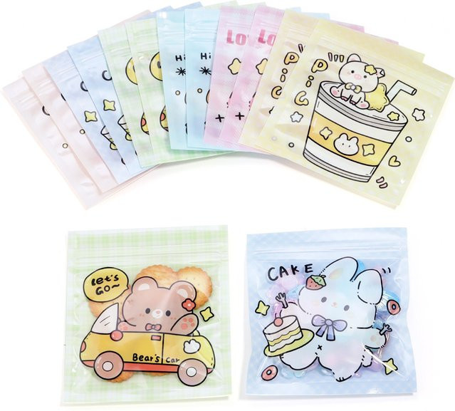 20 Stück Wiederverschließbare Cartoon Plastiktüten mit Tier-Motiv in Pink und Multicolour, B: 10 cm, H: 11 cm - Bild 1