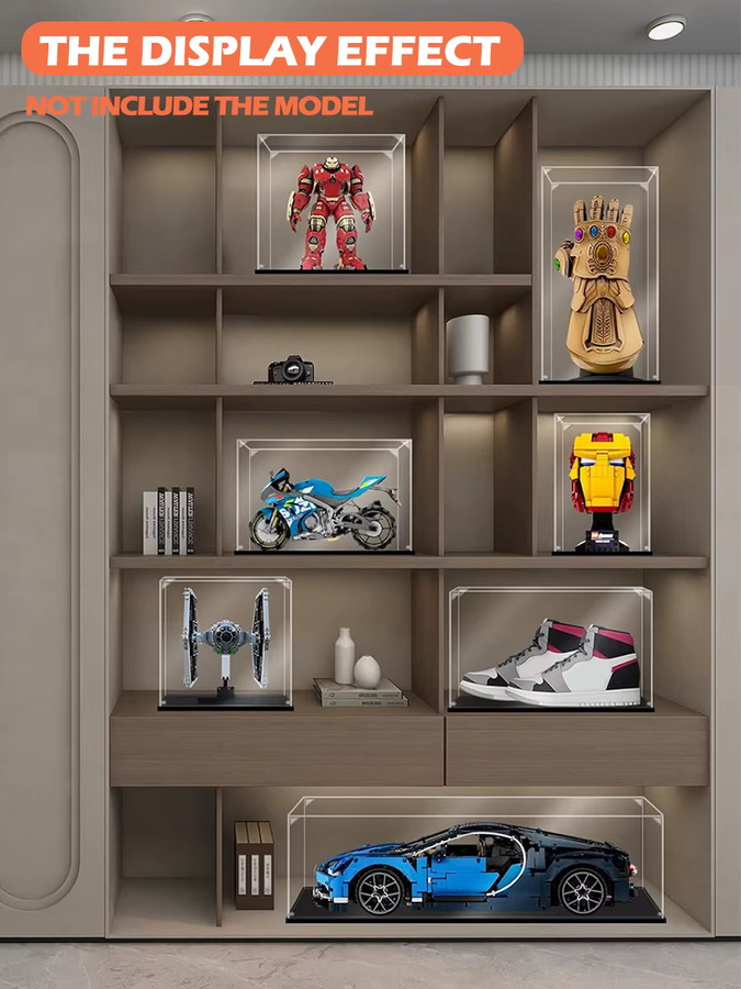 Transparente Acryl-Vitrine mit schwarzem Sockel für Lego-Bausteinautos, Actionfiguren und Sammlerstücke - Bild 7