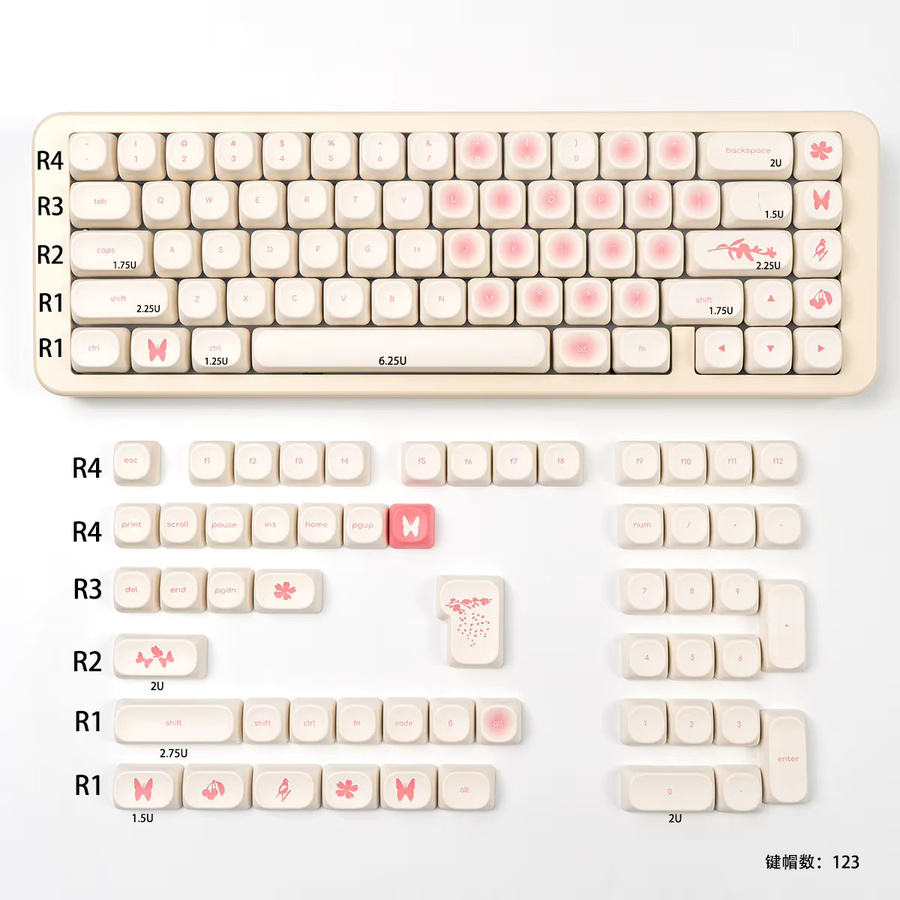 Venit Keys PBT-Tastenkappen im MOA-Profil mit Thermosublimation in Rosa und Weiß für mechanische Tastaturen, 123 Tasten - Bild 7