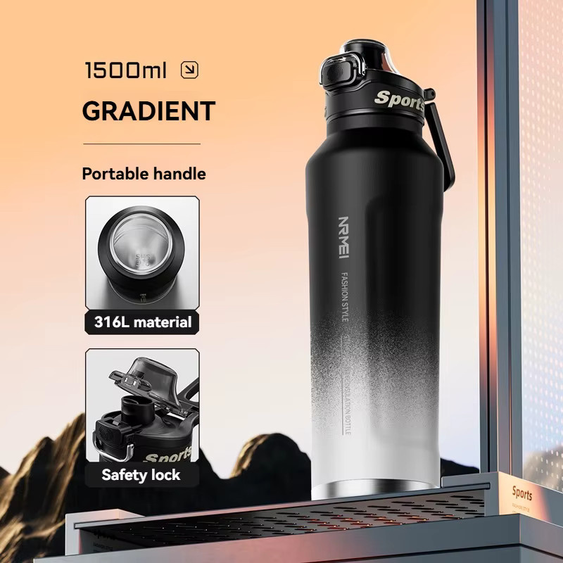 ERM Isolierte Edelstahl-Vakuum-Thermosflasche mit Doppelwandung, Schwarz, 1,5 l - Bild 4