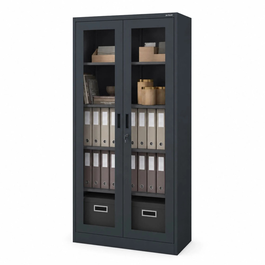 JAN NOWAK Metallschrank AMELIA mit Vitrine und Glastüren in Anthrazit, H x B x T: 185 x 90 x 40 cm - Bild 2