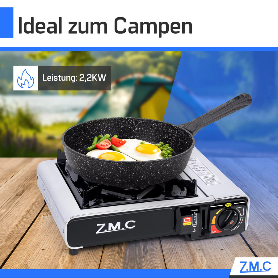 ZMC Campingkocher 1-flammig aus Edelstahl in Silber mit Piezo-Zündung und 4 Gaskartuschen à 227g im Transportkoffer - Bild 6