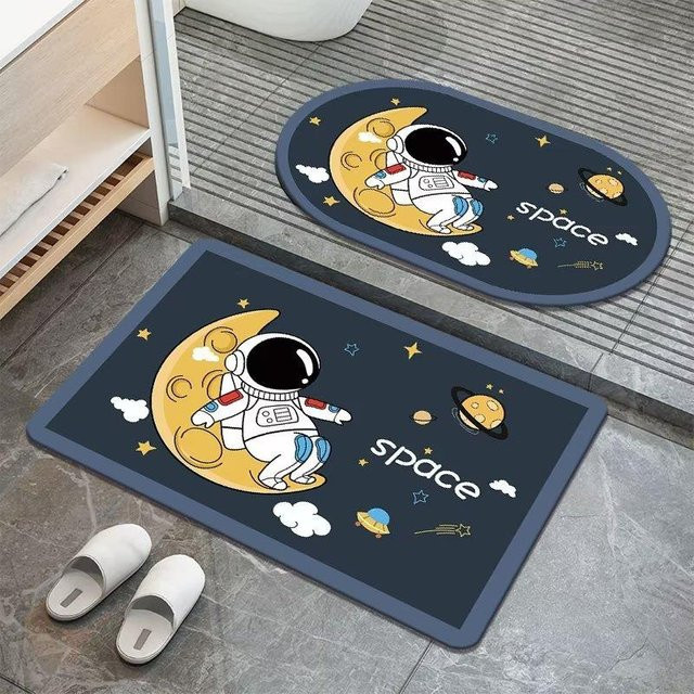 Yiran Furniture Cartoon Astronaut Kieselgur Fußmatte, Blau, B: 80 cm, T: 50 cm, rutschfest und schnelltrocknend - Bild 1