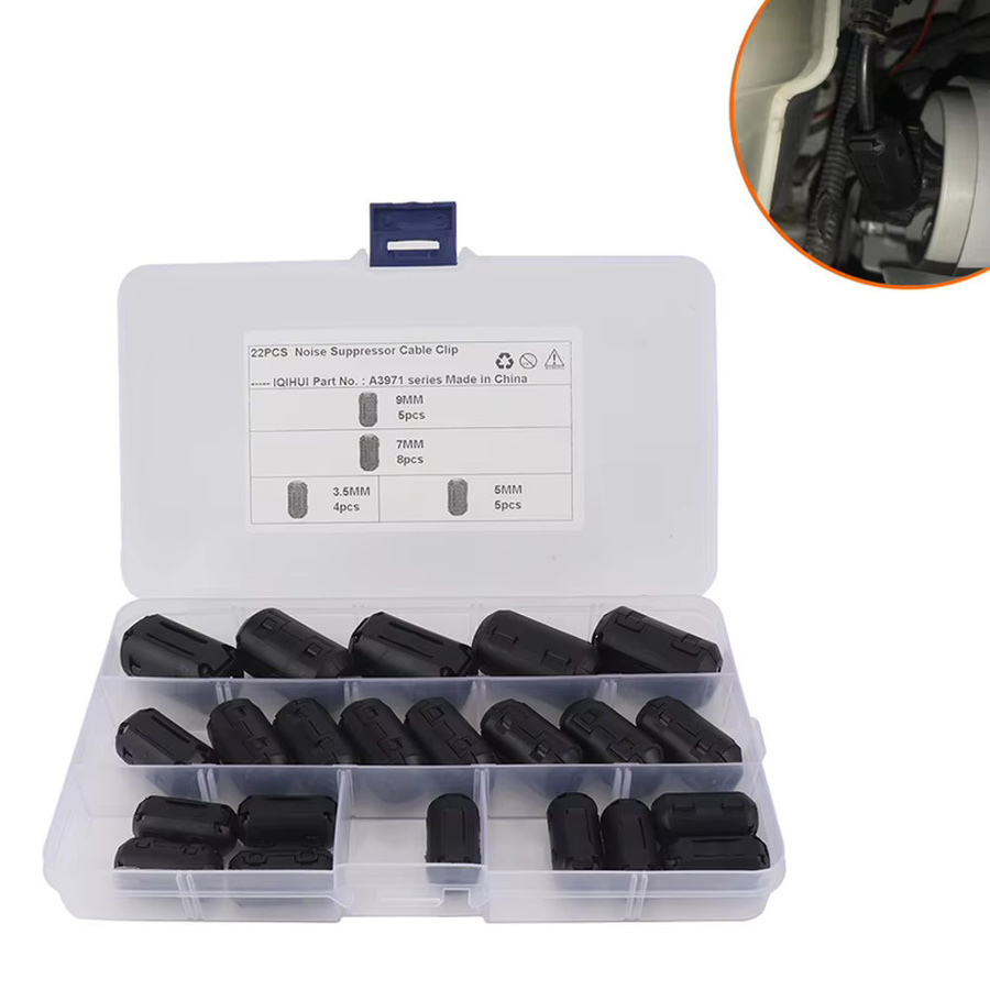 Alloet 25-teiliges Ferritkern-Ringklemmen-Set in Schwarz mit 3,5 mm, 5 mm, 7 mm und 9 mm für RFI-EMI-Filter und Rauschunterdrückung - Bild 2