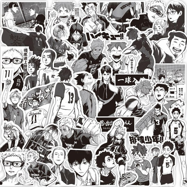 68 Stück Haikyuu!! Anime Aufkleber in Schwarz und Weiß für Laptop, Notizbuch und Koffer - Bild 1