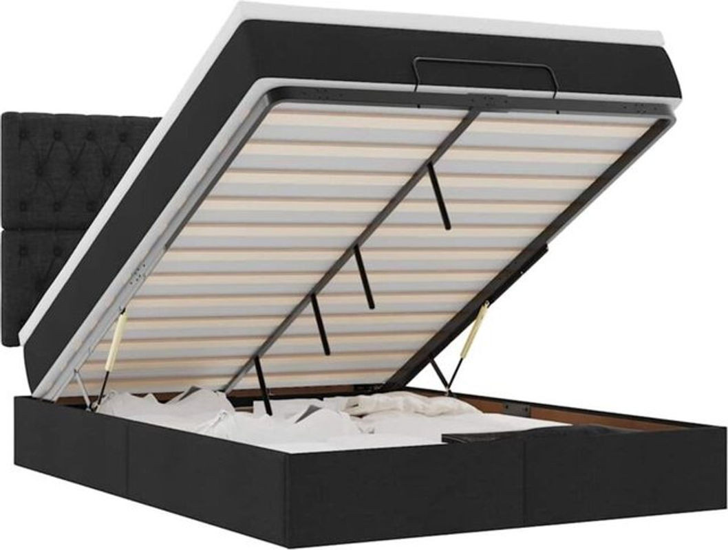 vidaxl Ottoman Polsterbett mit Matratze in Schwarz aus Stoff, Modernes Polsterbett B/T: 140 x 200 cm - Bild 1