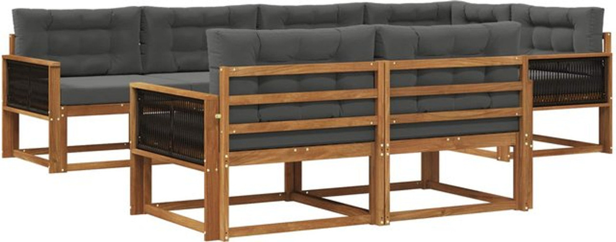 vidaXL Outdoor-Sofagarnitur aus Akazie mit 7-teiligem Set und Kissen in Natur und Anthrazit - Bild 1