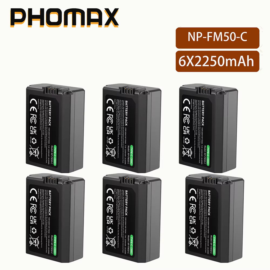 PHOMAX NP-FW50 Li-Ion Akku mit USB-C Direktladung für Sony A6400 A6000 ZVE10 A6300 A7 M2 A7R2 A6100 A5100 NEX-7 NEX-F3, 2250mAh, Schwarz - Bild 5