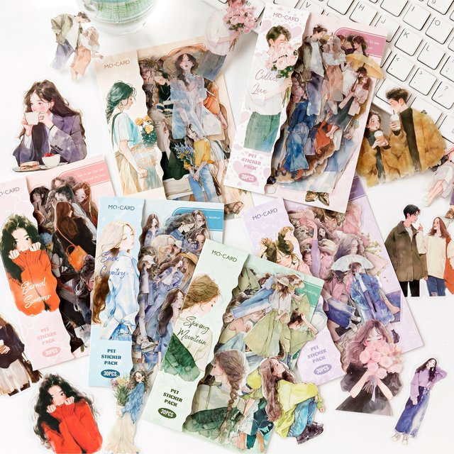 JIANQI PET Aufkleber Set Mädchen Leben Combo Kit mit 30 Teilen in Multicolour für DIY Scrapbooking und Tagebuch Dekoration - Bild 1
