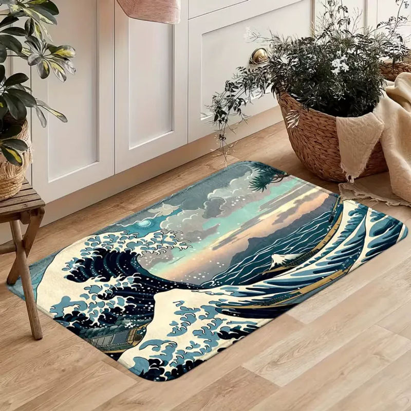 VIKAMA Küchenteppich Japanischer Ukiyo-e Kanagawa Surf, rutschfest und waschbar, Mehrfarbig - Bild 3