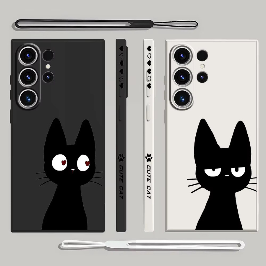 Quadratische Flüssig-Silikon-Handyhülle mit Glückskatzen-Aufdruck für Samsung Galaxy S24 Ultra S23 Ultra S22 S21 Plus S20 FE 5G - Bild 2