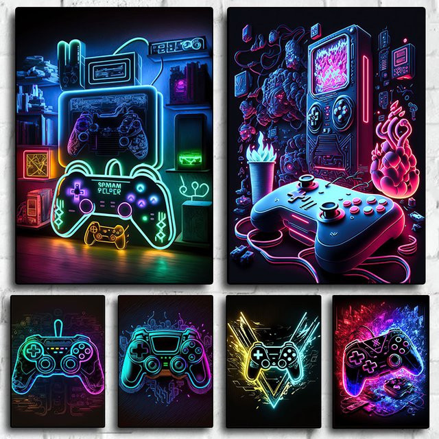 Potdemiel Diamantmalerei Gaming-Wandkunst mit buntem Gamer-Controller als Neon-Pop-Poster für deine E-Sport-Raumdekoration, Farbe: Multicolour, Durchmesser: 25,0 cm - Bild 1