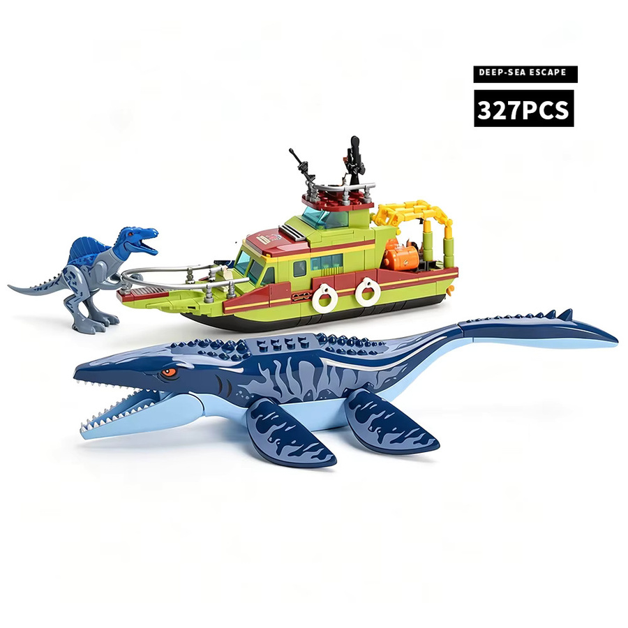Mengwoha Jurassic Welt Mosasaurus Angriff Schiff Bausteine Set mit Dinosaurier und Fahrzeugen in Mehrfarbig - Bild 4