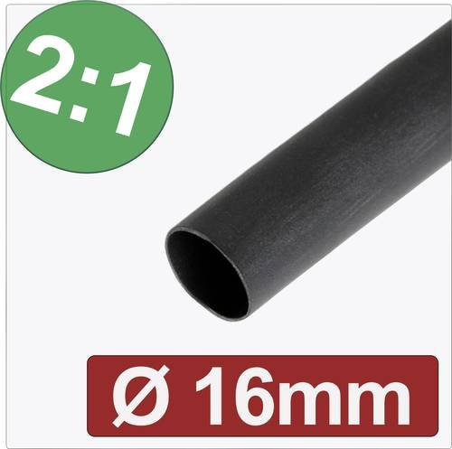 Quadrios Schrumpfschlauch ohne Kleber Schwarz 16mm x 8mm Schrumpfrate 2:1 Meterware - Bild 1