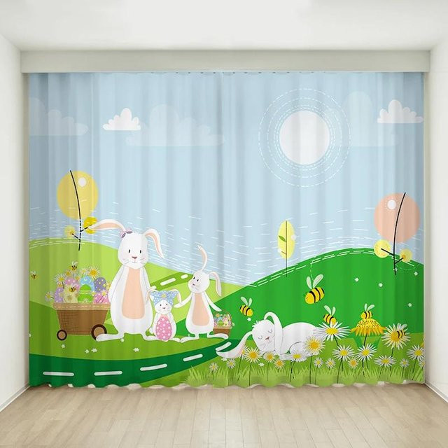 Verdunkelungsvorhang mit Cartoon-Kaninchen von Yiran Furniture für Kinder und Mädchen, Mehrfarbig, Breite: 55 cm, Höhe: 120 cm - Bild 1