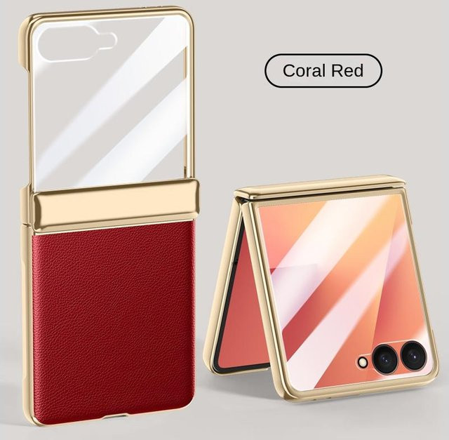 Samsung Galaxy Z Flip 7 Schutzhülle mit Leder-Optik und gehärteter Glasfolie in Weiß - Bild 1