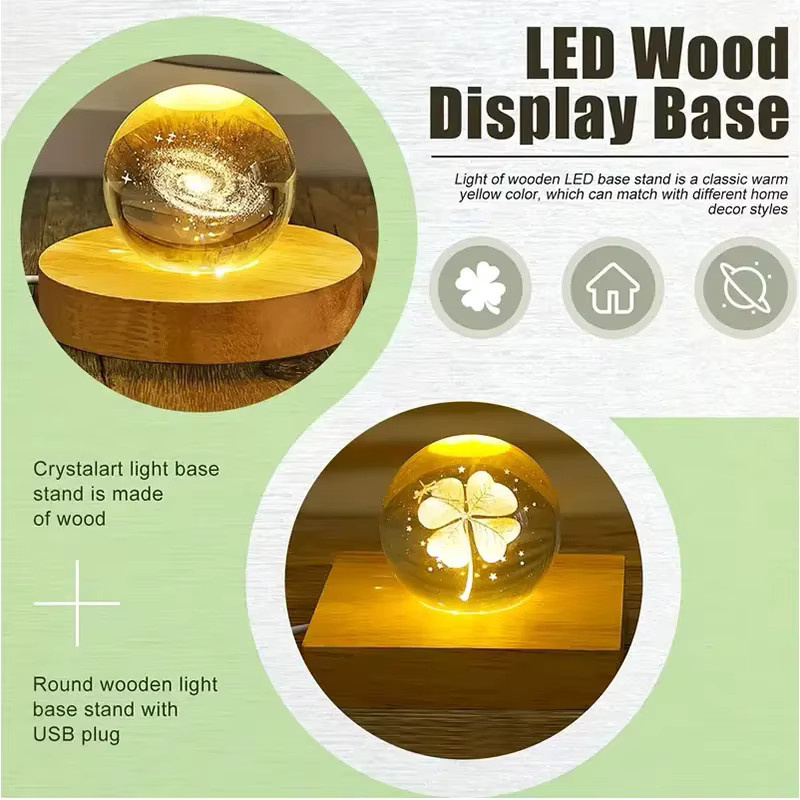 Runde Tischlampe aus Holz mit USB-betriebenem LED-Beleuchtungssockel in Warmweiß und RGB für dein Schlafzimmer oder Home Office - Bild 3
