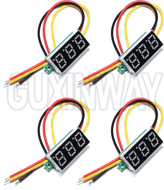 4er Set GUXINWAY Mini Digital DC Voltmeter 0,28 Zoll Zweidraht Spannungsprüfer 2,5 V-30 V in 4 Farben - Bild 1