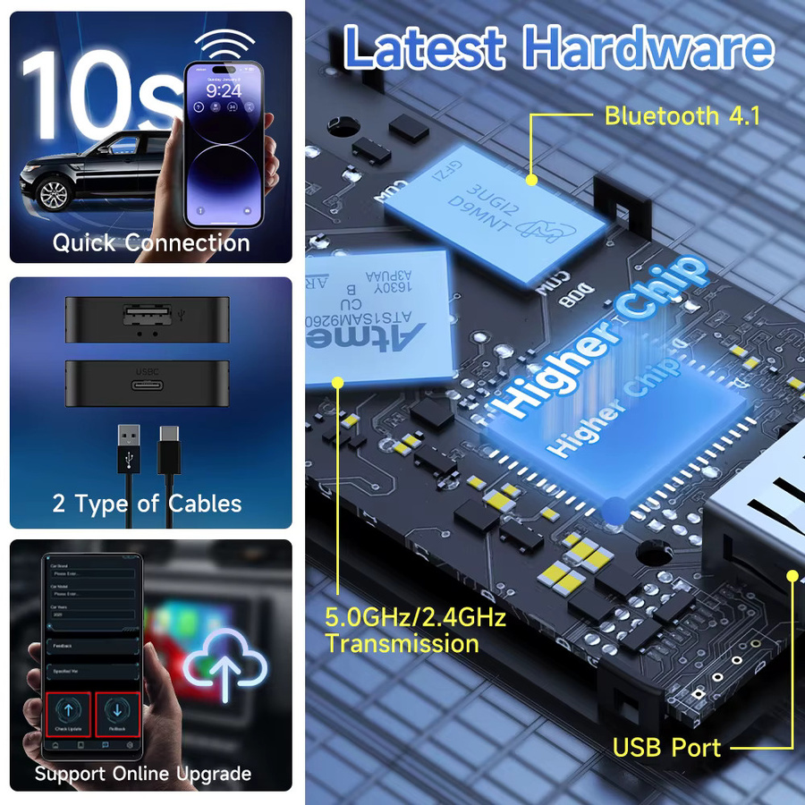 Carlinkit Wireless CarPlay und Android Auto Adapter Mini SE Pro in Schwarz mit 2,4 GHz und 5,8 GHz WiFi für Apple iPhone und Android Geräte - Bild 5