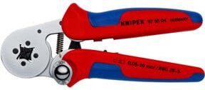 Knipex 97 55 04 Selbsteinstellende Crimpzange für Aderendhülsen mit Seiteneinführung und Mehrkomponenten-Hüllen in Rot/Verchromt - Bild 1