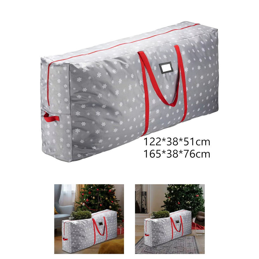 Wiederverwendbare Weihnachtsbaum-Tasche aus grauem 210D Oxford-Stoff, staubdicht und langlebig mit verstärkten Griffen, B/H: 76,0 x 38,0 cm - Bild 2