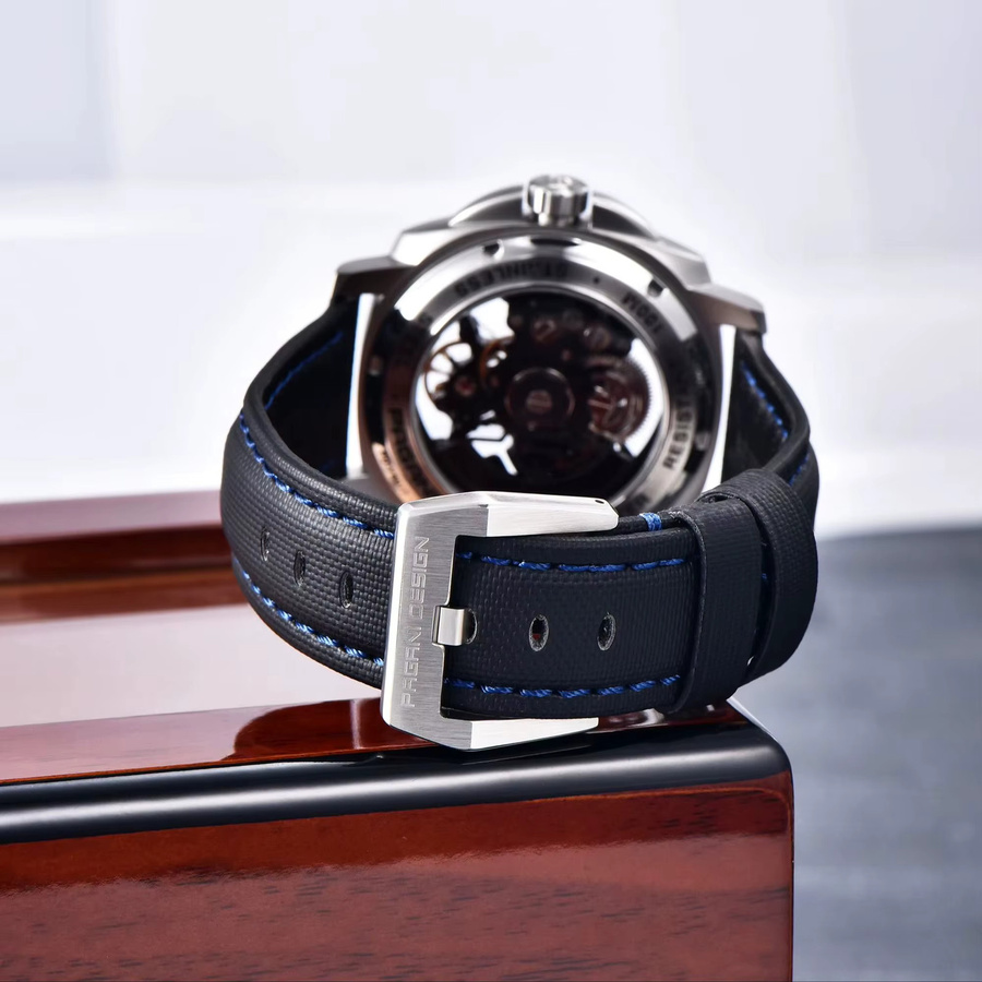 PAGANI DESIGN Armbanduhr, Automatik, Edelstahl, Blau, Leder, Herren - Bild 5