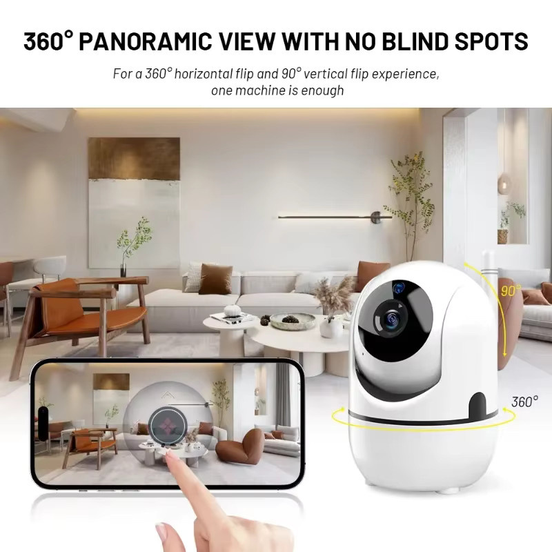 Lenovo Smart Home Mini-Kamera mit Auto-Tracking, 1080P WLAN IP-Kamera, Nachtsicht, kabellose Netzwerk-CCTV-Videokamera für Babyüberwachung und Sicherheit, Weiß - Bild 2