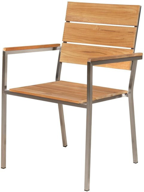 OUTFLEXX Stapelstuhl aus Teakholz und Edelstahl in Braun, B/T/H: 57 x 57 x 85 cm - Bild 1