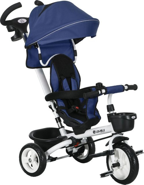 HOMCOM 6 in 1 Dreirad mit Schubstange, Blau, Metall - Bild 1