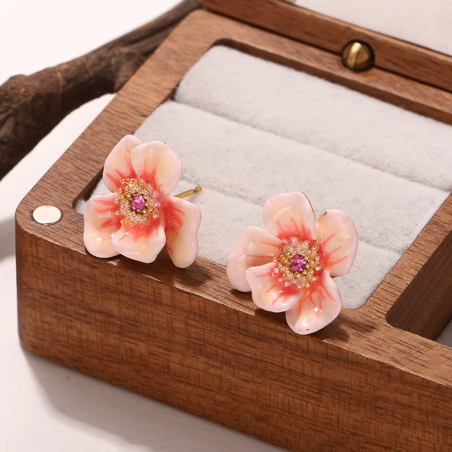 Kovonchy Ohrstecker Vintage, Emaille-Blumen, Kristall, Perle, Damen, Bunt - Bild 2